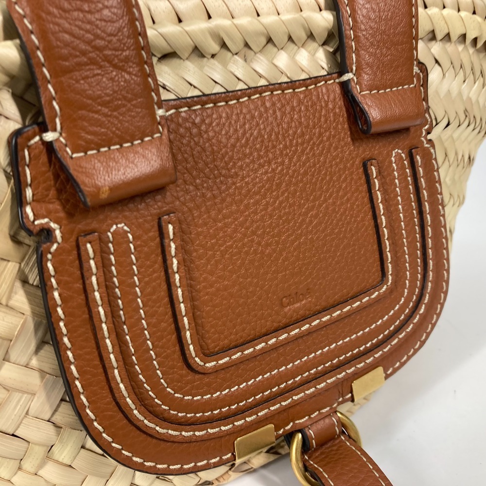 Chloe Marcie handbag tote bag Beige Pink Tan Straw Tan leather - Picture 7 of 9